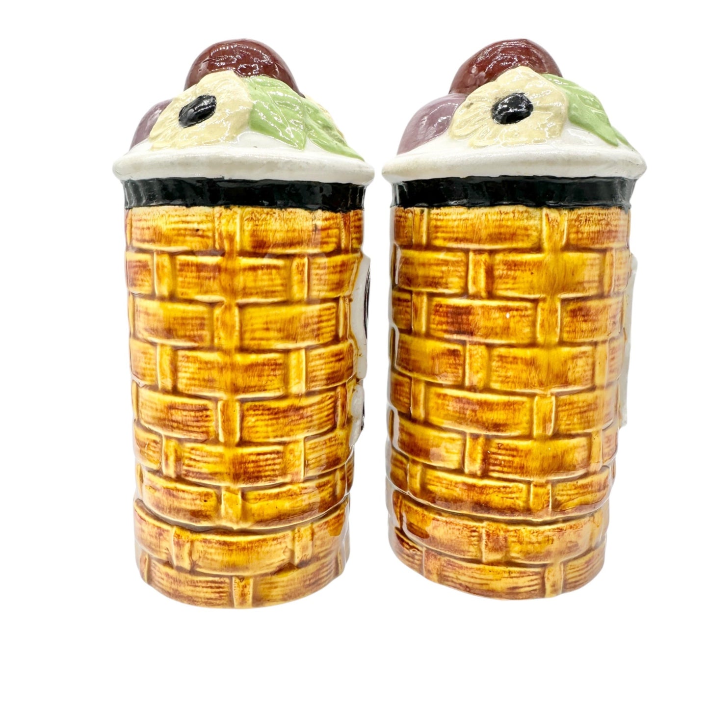 Vintage Ceramic Salt and Pepper Shakers Floral Basketweave Design Painted Detail