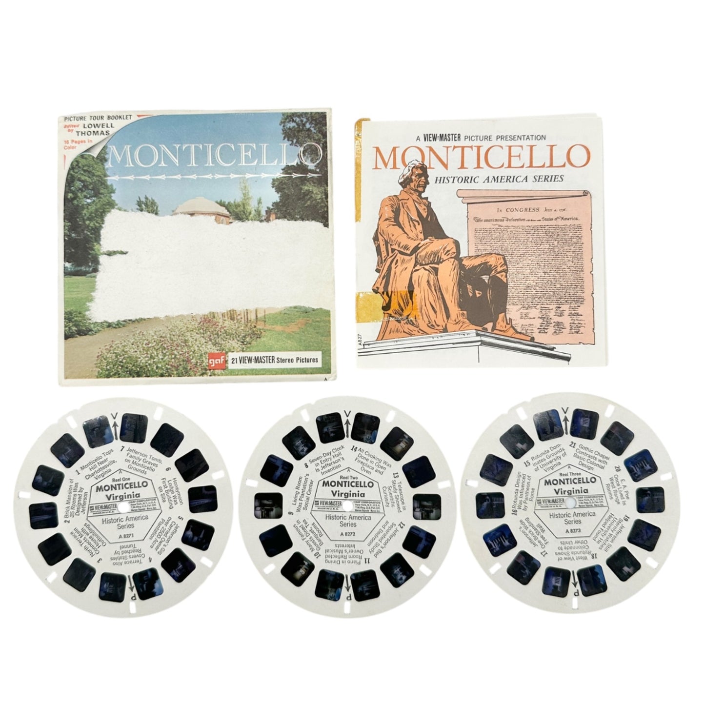 Vintage View Master 3 Reel Set History Of Flight Monticello Williamsburg