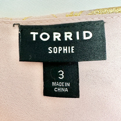 Torrid 3 Sophie Top Womens 22-24 Pink Floral Gold Foil Chiffon Swing Cami