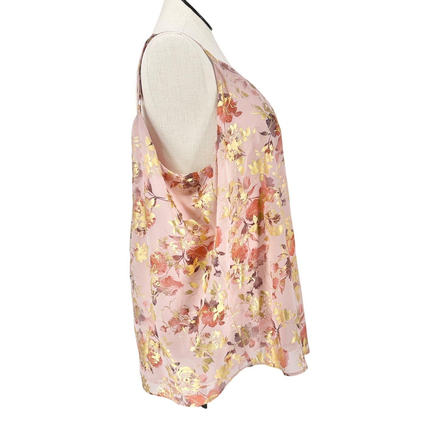 Torrid 3 Sophie Top Womens 22-24 Pink Floral Gold Foil Chiffon Swing Cami