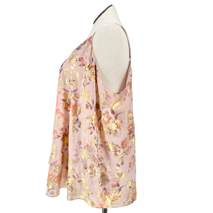 Torrid 3 Sophie Top Womens 22-24 Pink Floral Gold Foil Chiffon Swing Cami