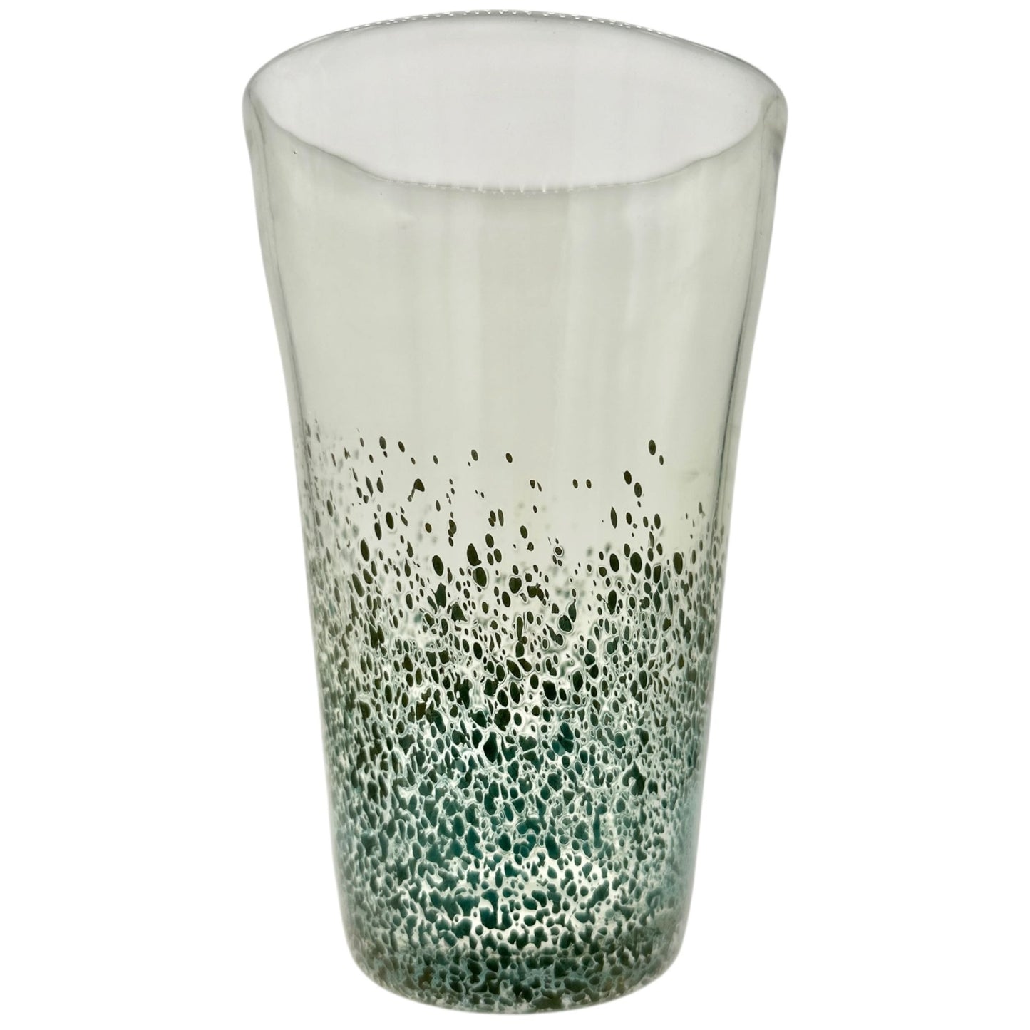 Glass Tumbler Green Speckled Design 12 Oz Unique Hand Blown Artisan Glassware
