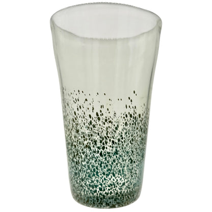 Glass Tumbler Green Speckled Design 12 Oz Unique Hand Blown Artisan Glassware