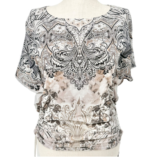 Womens M Boho Paisley Floral Print Top SS Ruched Sides Lightweight by Style & Co