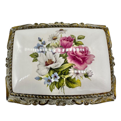 Mele Vintage Japan Floral Porcelain and Gold tone Musical Jewelry Trinket Box