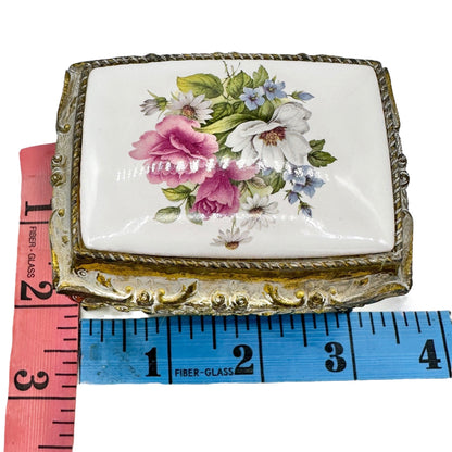 Mele Vintage Japan Floral Porcelain and Gold tone Musical Jewelry Trinket Box