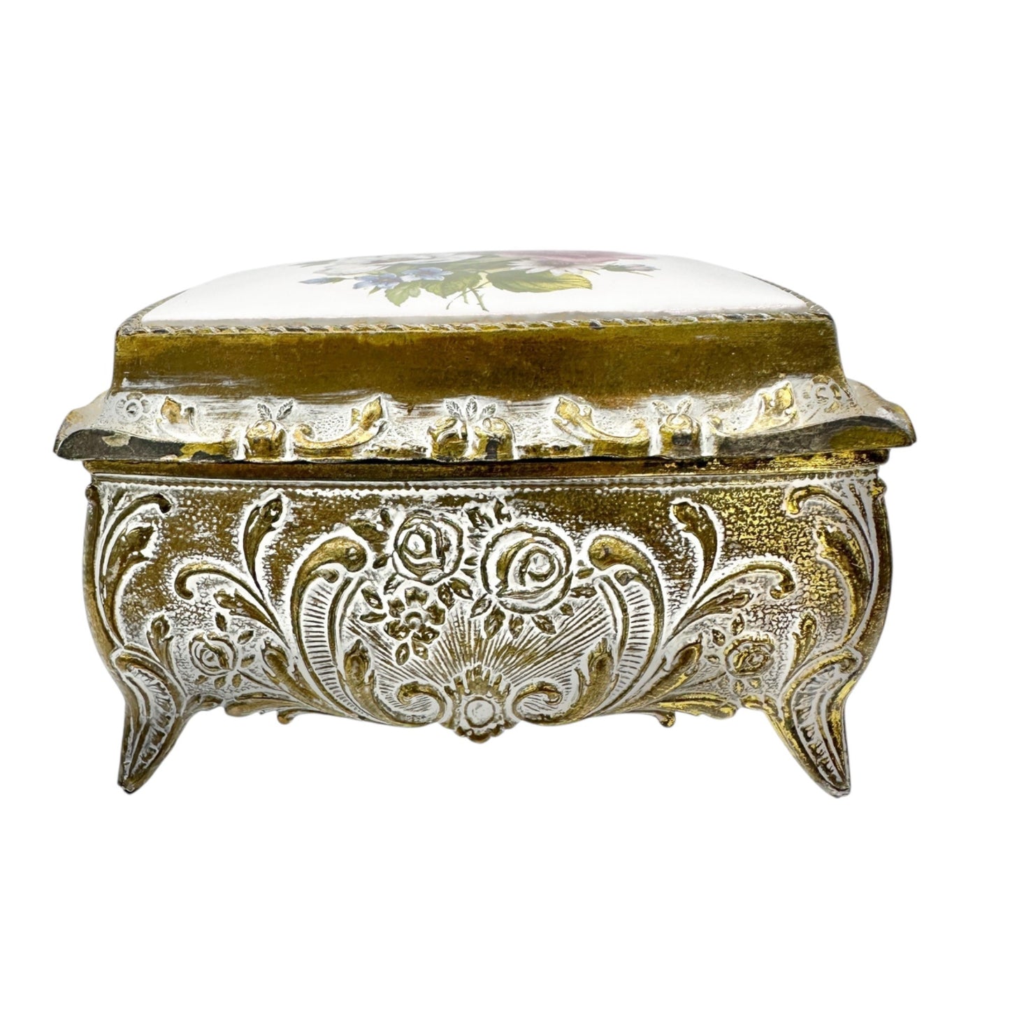 Mele Vintage Japan Floral Porcelain and Gold tone Musical Jewelry Trinket Box