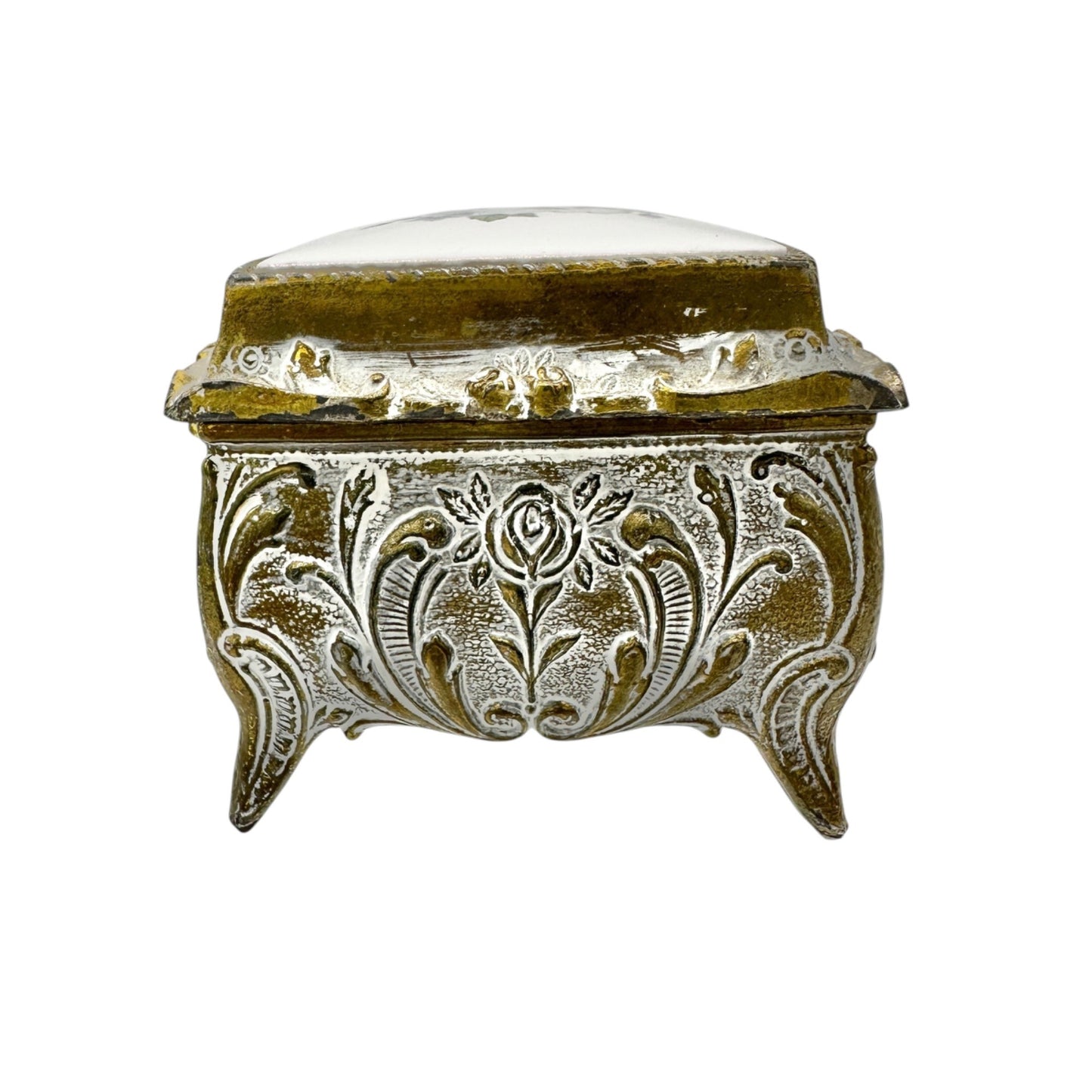 Mele Vintage Japan Floral Porcelain and Gold tone Musical Jewelry Trinket Box