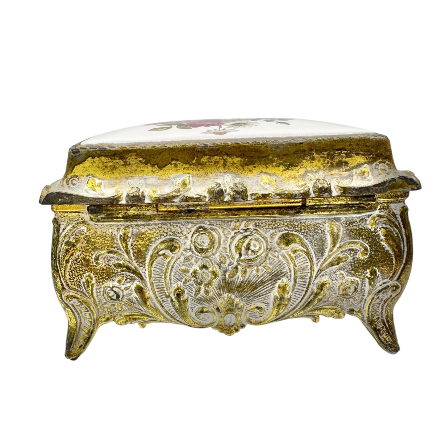 Mele Vintage Japan Floral Porcelain and Gold tone Musical Jewelry Trinket Box