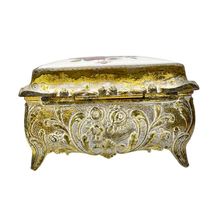 Mele Vintage Japan Floral Porcelain and Gold tone Musical Jewelry Trinket Box