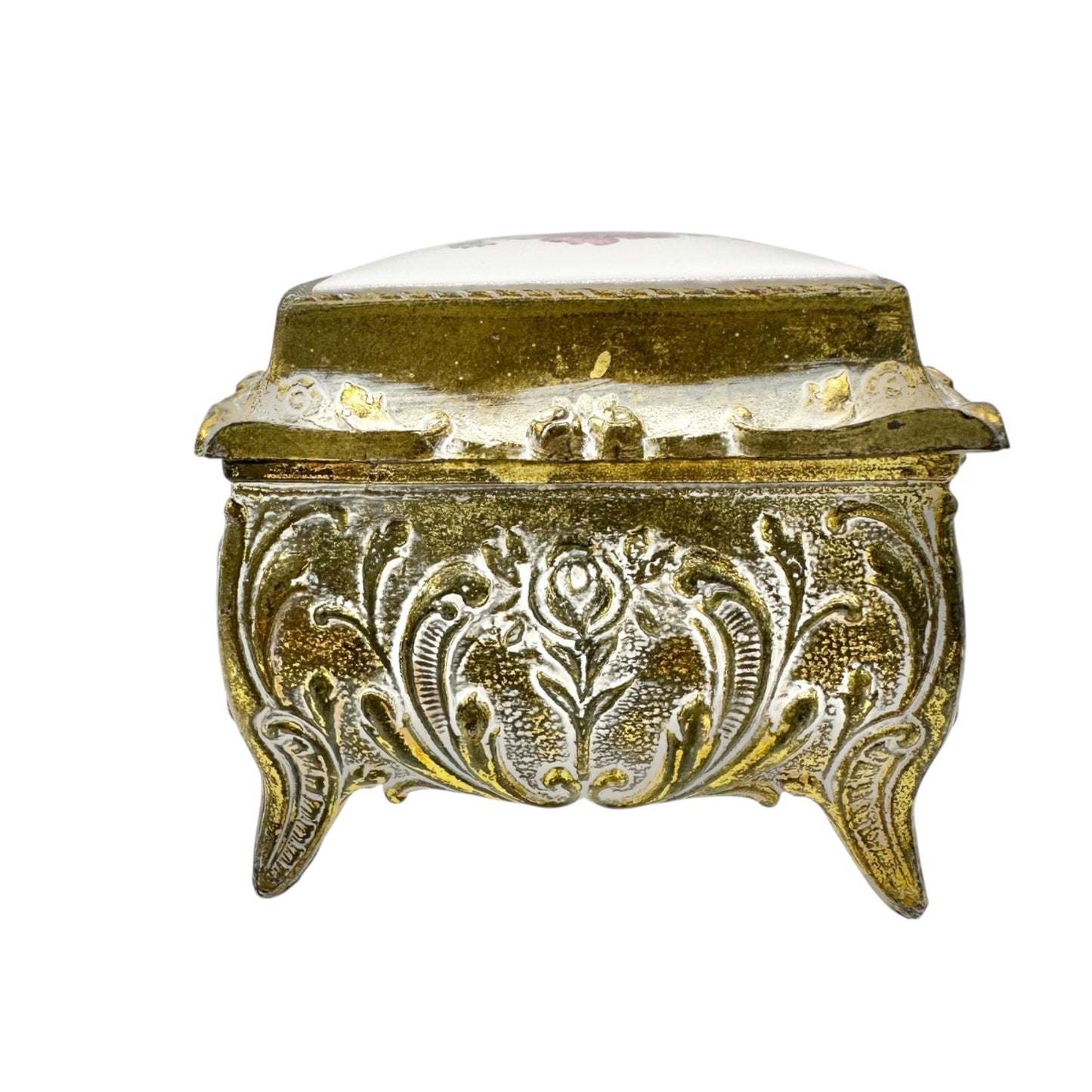 Mele Vintage Japan Floral Porcelain and Gold tone Musical Jewelry Trinket Box