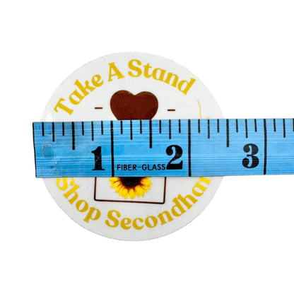 Take a Stand Shop Secondhand Sticker 2.5 in Round White Yellow Brown