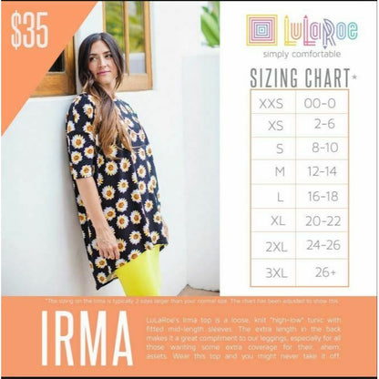 LuLaRoe Irma Top XXS Purple & Green Paisley Print High-Low Short Sleeve Tunic