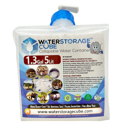 WaterStorage Cube Collapsible 1.3 Gallon 5 Liter Water Container Spigot Portable