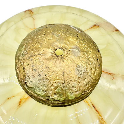 Vintage Belgian Art Deco Glass Light Fixture Globe With Brass Finial