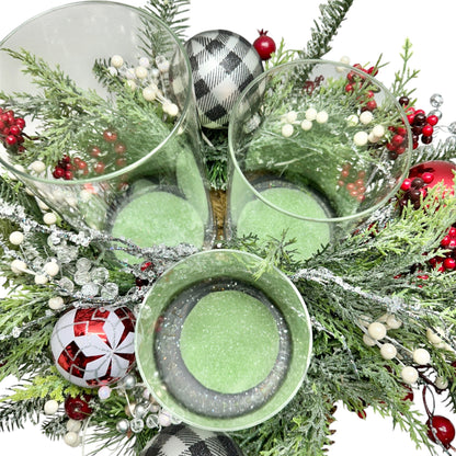 Holiday Centerpiece With Pinecones & Ornaments In Black Planter Bowl 13" Dia