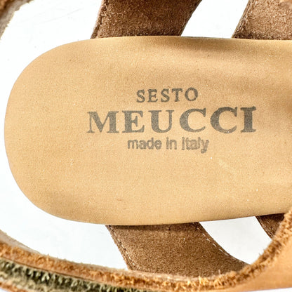 Sesto Meucci Tan Leather Strappy Sandals Womens Size 8 N Open Toe Made in Italy