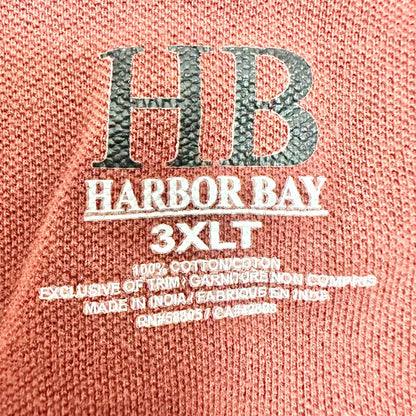 Harbor Bay Polo Shirt Mens 3XLT Red Brick Striped Short Sleeve Cotton