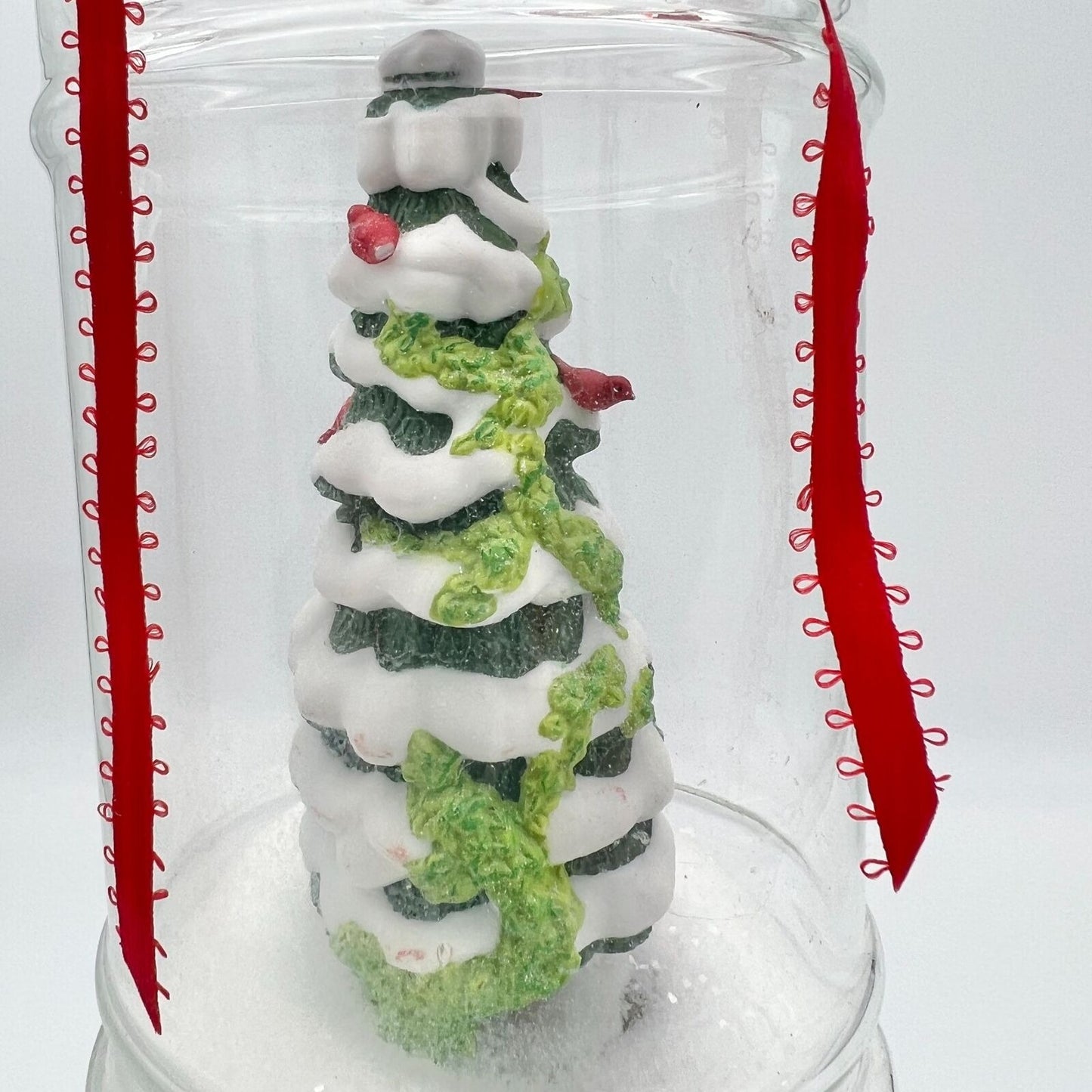 Handcrafted Christmas In A Jar Glass Dome Lid 8.5 x 4 Festive Snowy Tree Decor