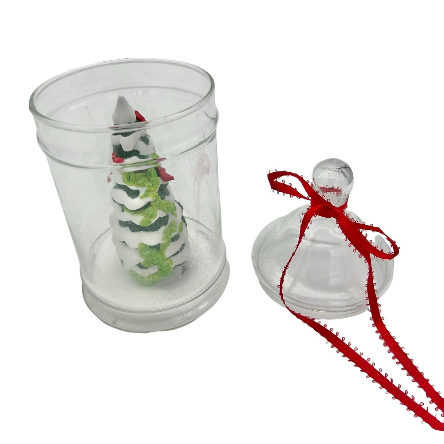 Handcrafted Christmas In A Jar Glass Dome Lid 8.5 x 4 Festive Snowy Tree Decor