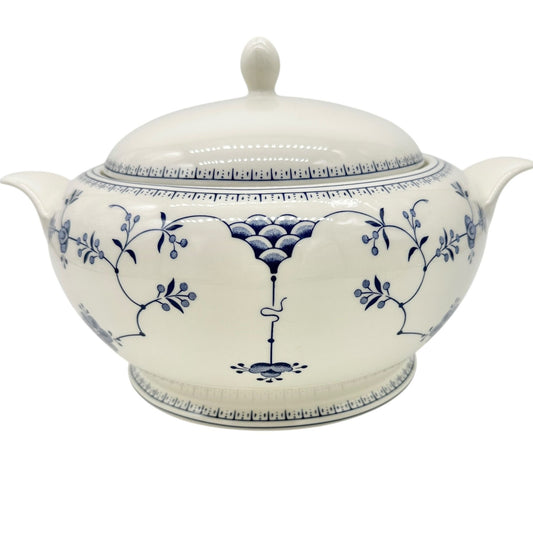 Churchill Serving Bowl with Lid 8 inch Diameter White Blue Floral Design England