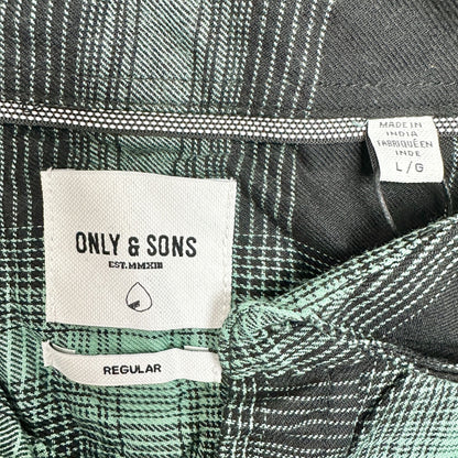 onsSAMY Reg Viscose Check Shirt Mens L Green Black Plaid Button Up Only & Sons