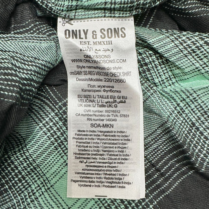 onsSAMY Reg Viscose Check Shirt Mens L Green Black Plaid Button Up Only & Sons