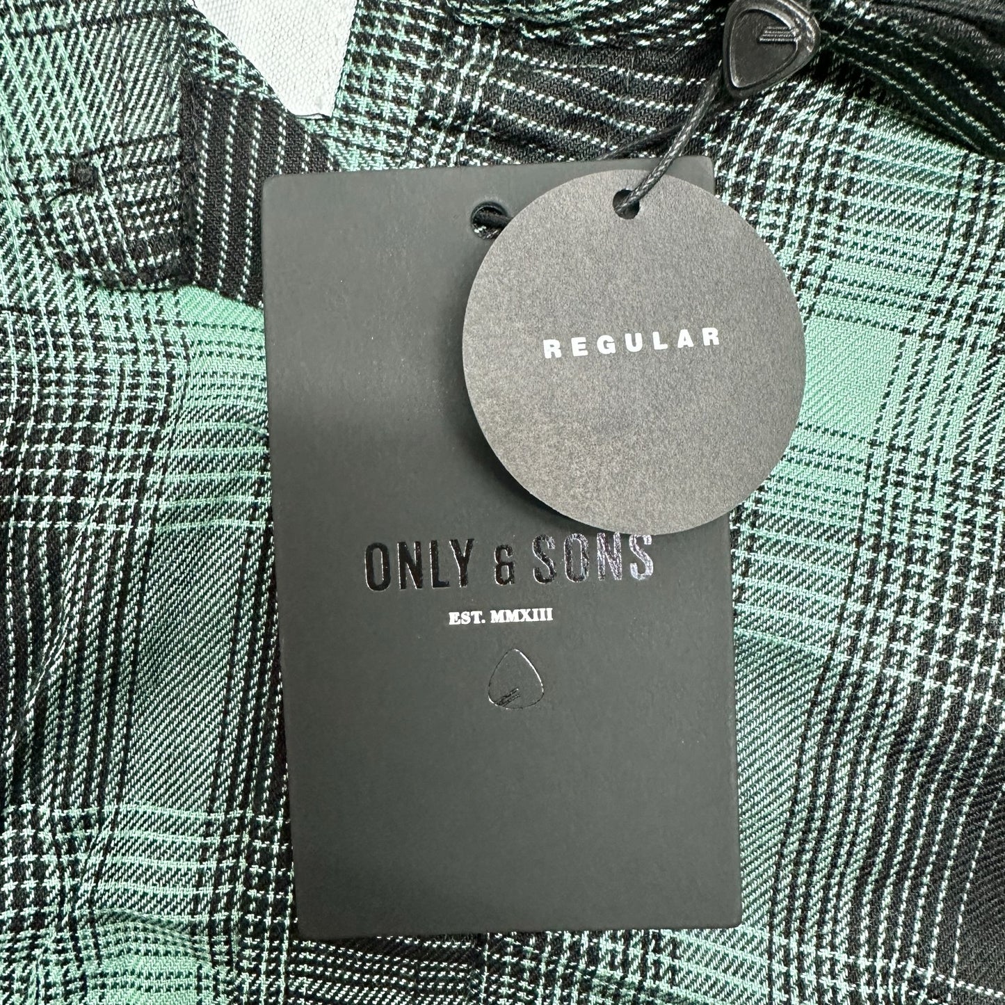 onsSAMY Reg Viscose Check Shirt Mens L Green Black Plaid Button Up Only & Sons