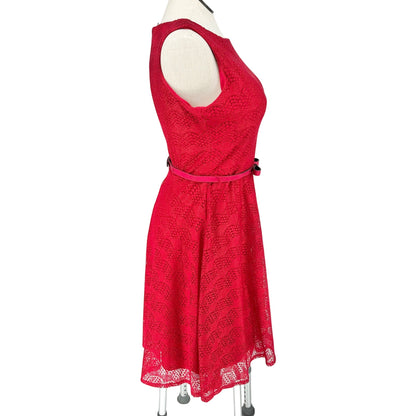 Womens Red Lace Sleeveless Dress Size 10 Adj Snap Belt Lined by Danny & Nicole