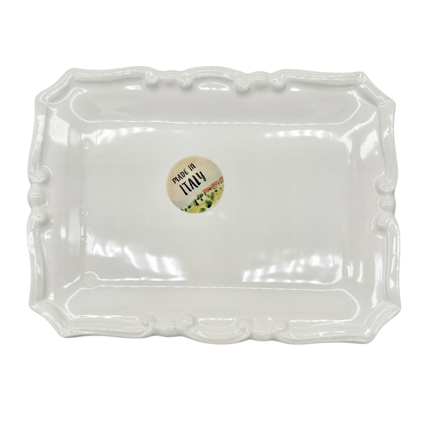 Effetti Handmade Rectangular Ceramic Tray White Made In Italy 8 x 6 inches