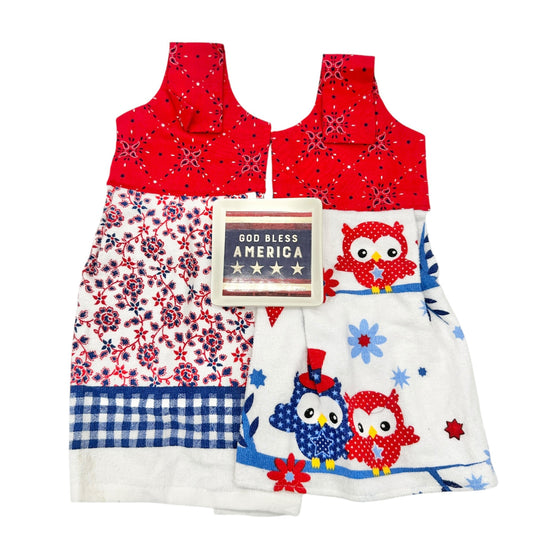 Mainstays Hanging Kitchen Towels Set of 2 Plus Trinket Dish Set Red White Blue