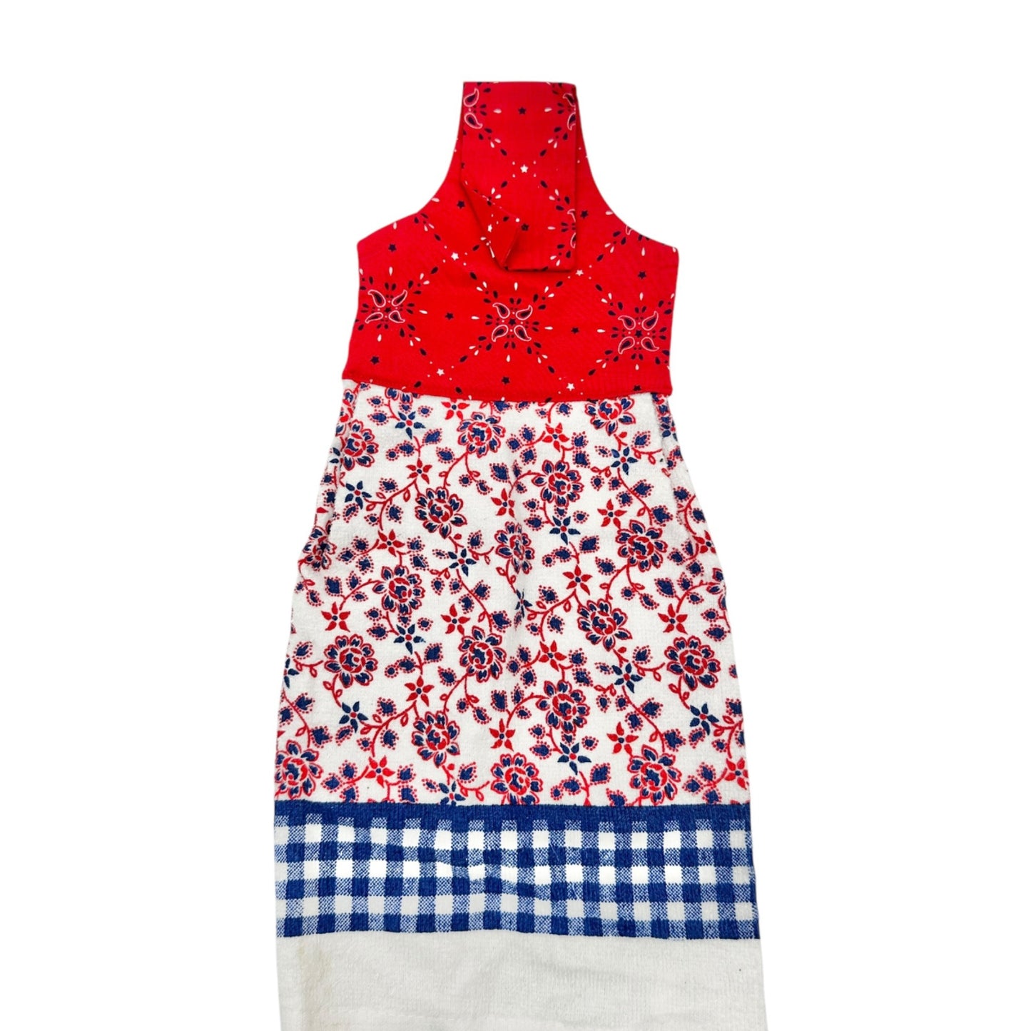 Mainstays Hanging Kitchen Towels Set of 2 Plus Trinket Dish Set Red White Blue