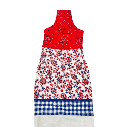 Mainstays Hanging Kitchen Towels Set of 2 Plus Trinket Dish Set Red White Blue