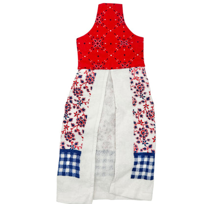 Mainstays Hanging Kitchen Towels Set of 2 Plus Trinket Dish Set Red White Blue
