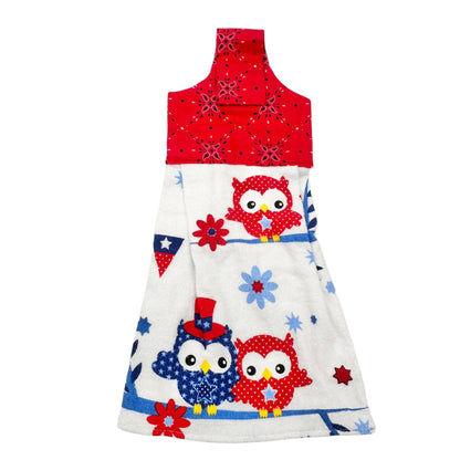 Mainstays Hanging Kitchen Towels Set of 2 Plus Trinket Dish Set Red White Blue