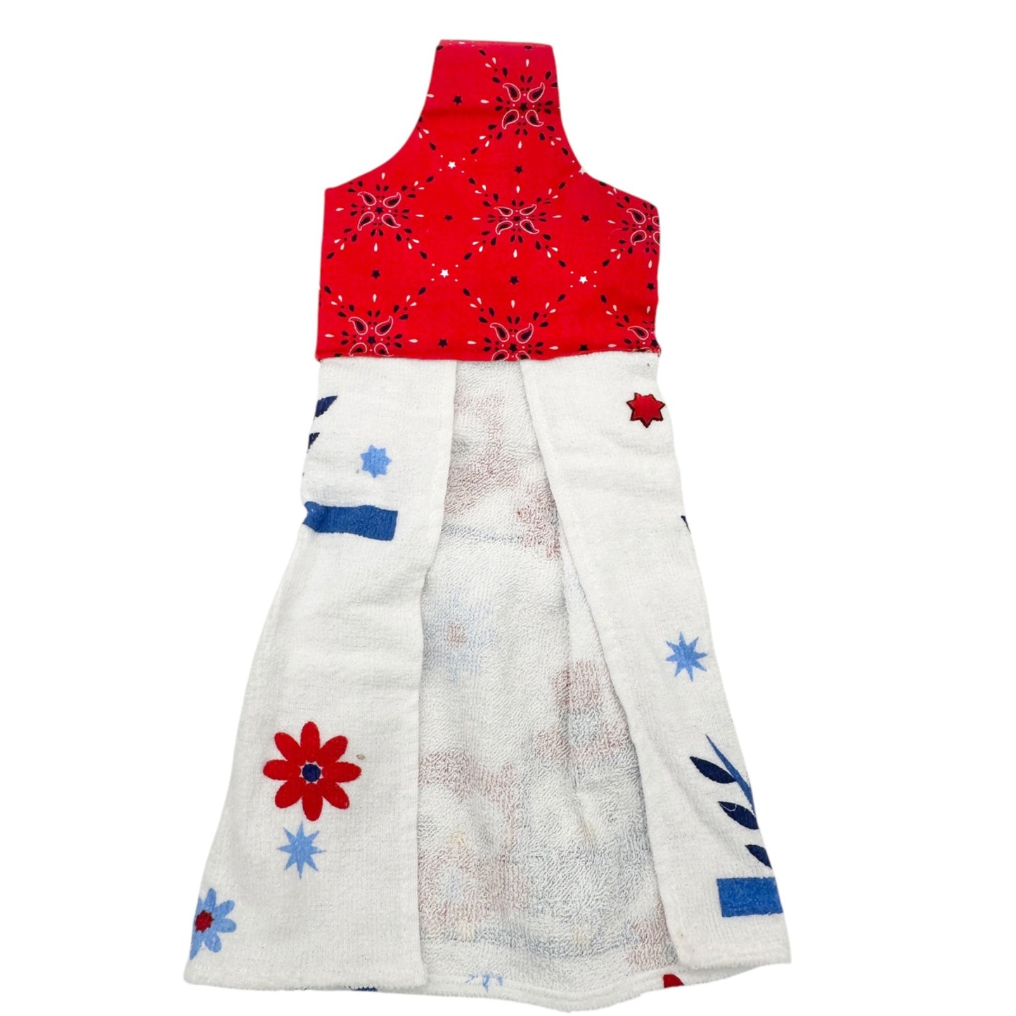 Mainstays Hanging Kitchen Towels Set of 2 Plus Trinket Dish Set Red White Blue