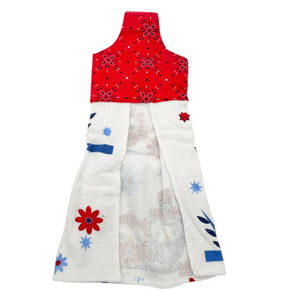 Mainstays Hanging Kitchen Towels Set of 2 Plus Trinket Dish Set Red White Blue