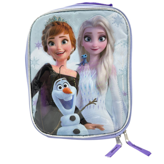 Disney Frozen Insulated Lunch Bag Anna Elsa Olaf Design 10x7x3 Purple Silver Zip