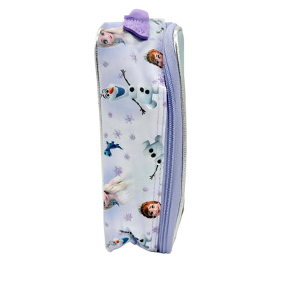 Disney Frozen Insulated Lunch Bag Anna Elsa Olaf Design 10x7x3 Purple Silver Zip