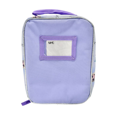 Disney Frozen Insulated Lunch Bag Anna Elsa Olaf Design 10x7x3 Purple Silver Zip