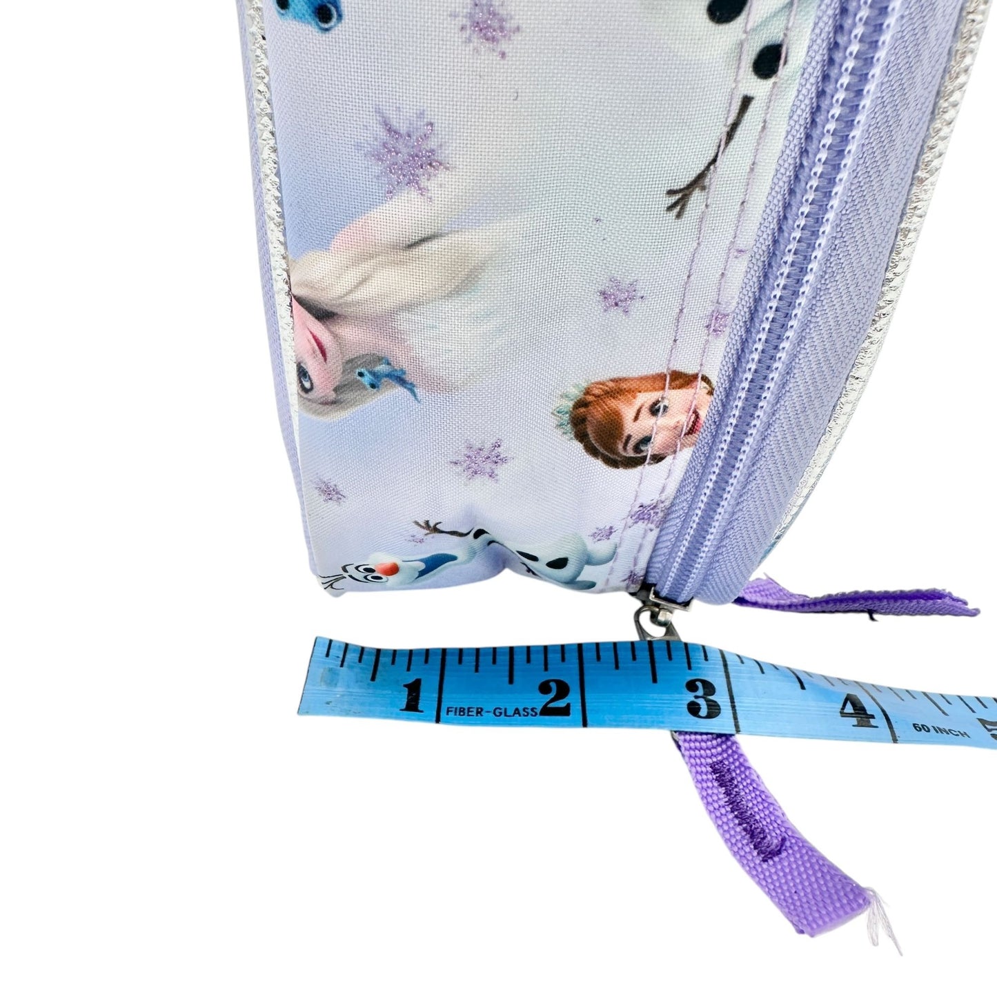 Disney Frozen Insulated Lunch Bag Anna Elsa Olaf Design 10x7x3 Purple Silver Zip