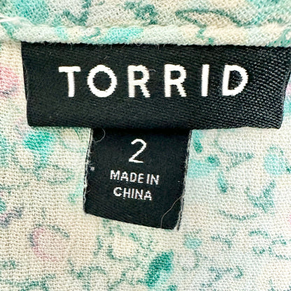 Torrid 2 Floral Smocked Babydoll Top Womens 18-20 Lt Blue Pink Beige SS Stretchy