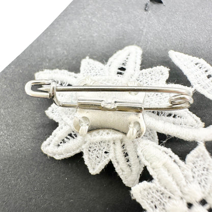 Swiss-Made Edelweiss Lace Brooch Pin All Cotton Floral Design 2 x 2.5 Inches