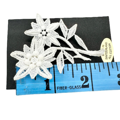 Swiss-Made Edelweiss Lace Brooch Pin All Cotton Floral Design 2 x 2.5 Inches