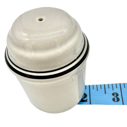 Vintage Art Deco Ceramic Salt and Pepper Shakers Gray w Black Stripes Lettering