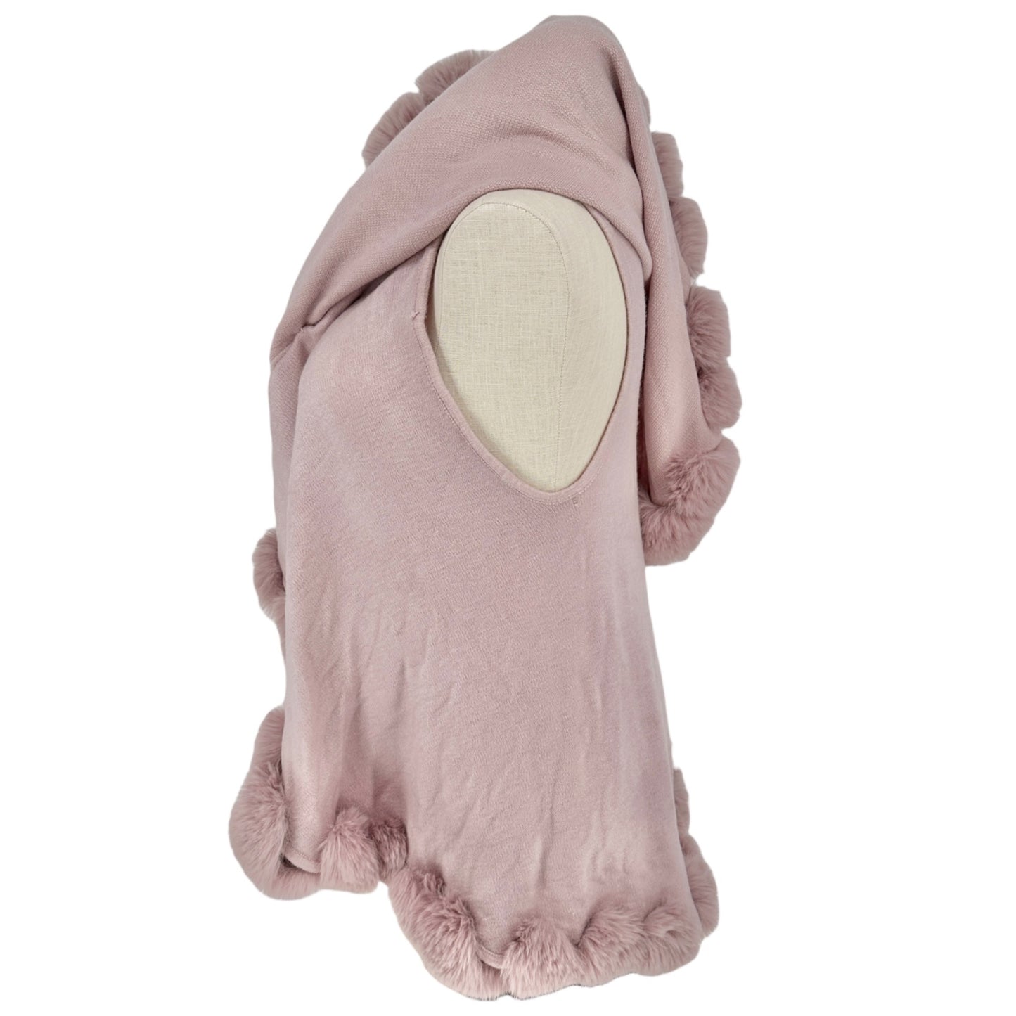 Luxurious Pink Faux Fur Trimmed Shawl Wrap Women One Size Fits Most Viscose