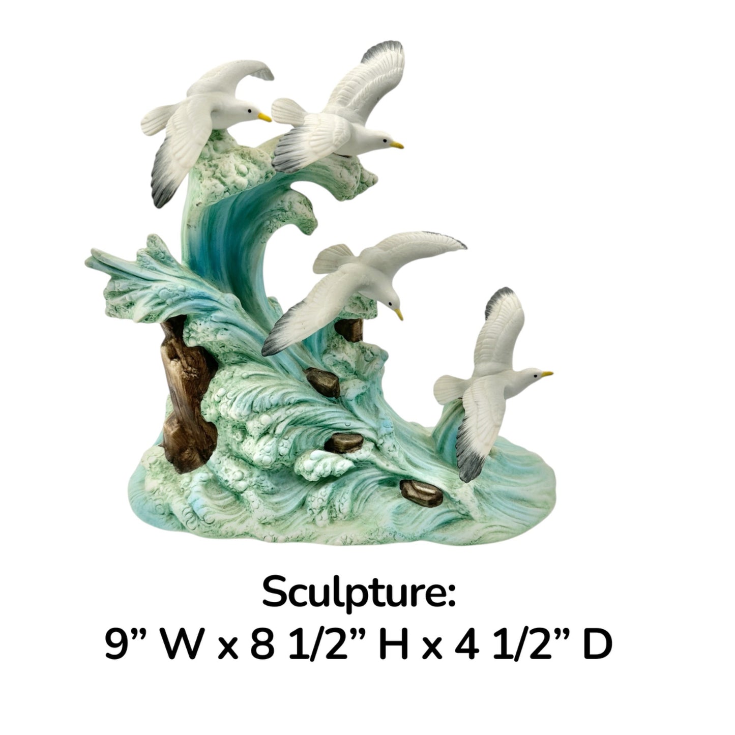 Sea Gulls In Flight Porcelain Sculpture By Andrea Sadek On Wood Base #6572