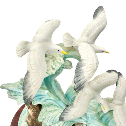 Sea Gulls In Flight Porcelain Sculpture By Andrea Sadek On Wood Base #6572