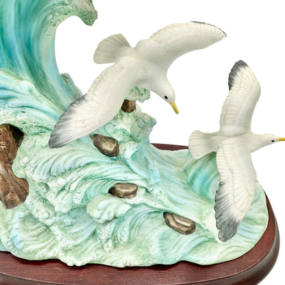 Sea Gulls In Flight Porcelain Sculpture By Andrea Sadek On Wood Base #6572