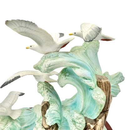 Sea Gulls In Flight Porcelain Sculpture By Andrea Sadek On Wood Base #6572